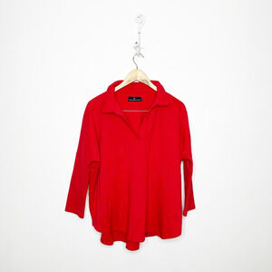 Pomander Place Tuckernuck Easy Polo Sweatshirt in Red collared cotton blend XS/S